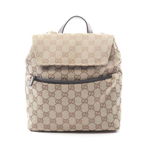 GUCCI Handbags - Gucci GG Canvas Backpack, and Leather, Women's, Beige Brown, 003 0242